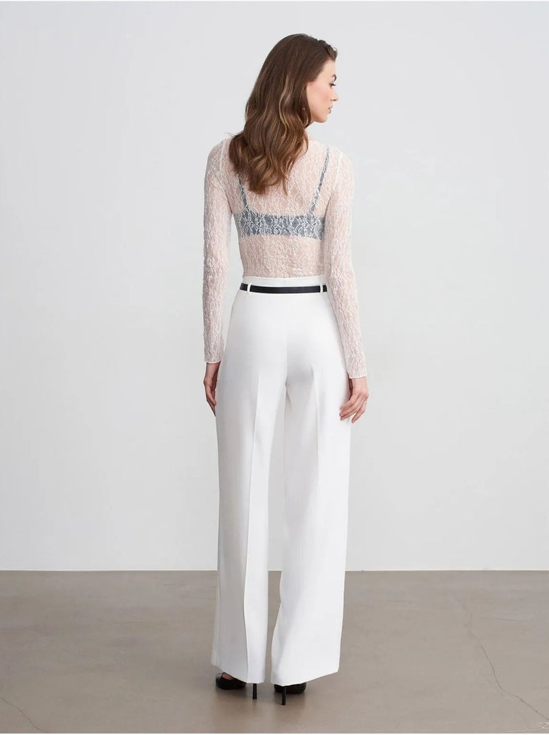 Pantaloni in crêpe a gamba ampia con cintura Bianco sporco - Kiabi