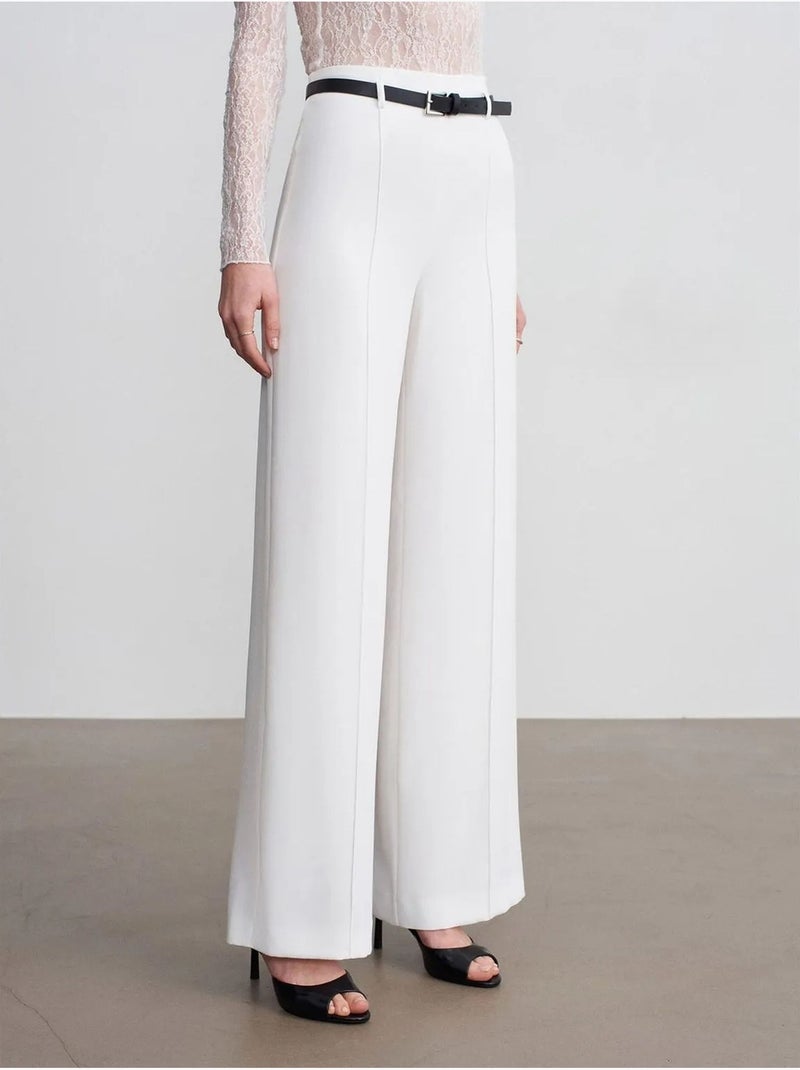 Pantaloni in crêpe a gamba ampia con cintura Bianco sporco - Kiabi