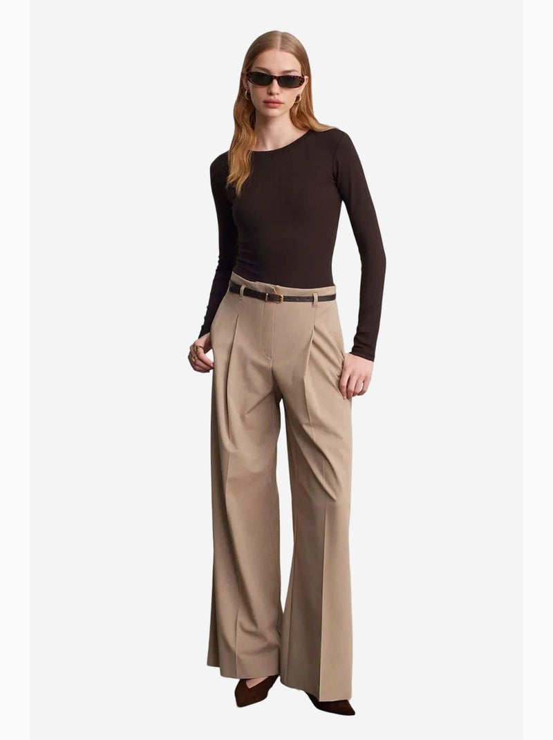 Pantaloni in crêpe a gamba ampia con cintura da donna dilvin Beige argilla - Kiabi