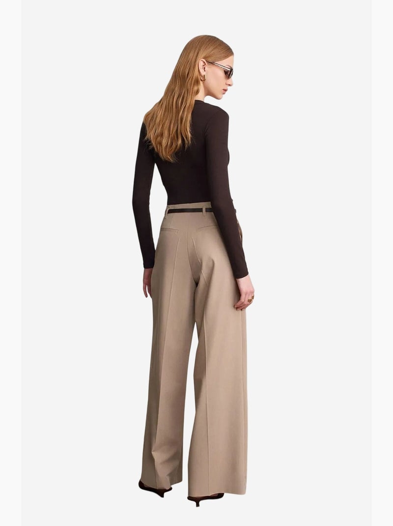 Pantaloni in crêpe a gamba ampia con cintura da donna dilvin Beige argilla - Kiabi