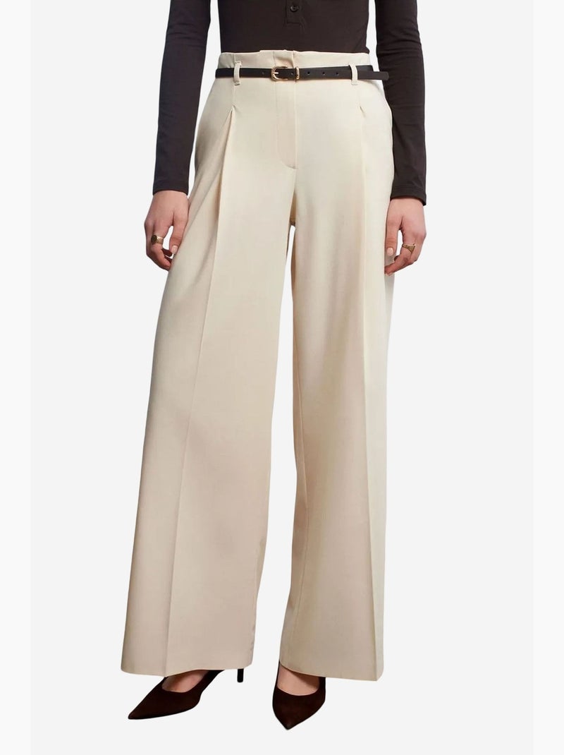 Pantaloni in crêpe a gamba ampia con cintura da donna dilvin Crema - Kiabi