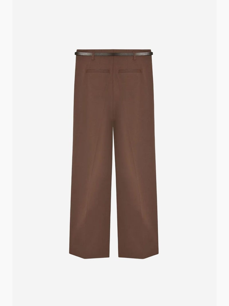 Pantaloni in crêpe a gamba ampia con cintura da donna dilvin Marrone cioccolato - Kiabi