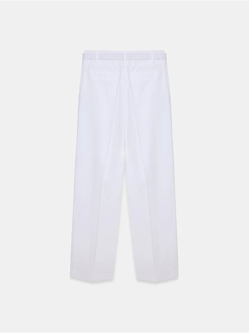 Pantaloni in crêpe a gamba ampia con cintura dilvin Bianco - Kiabi