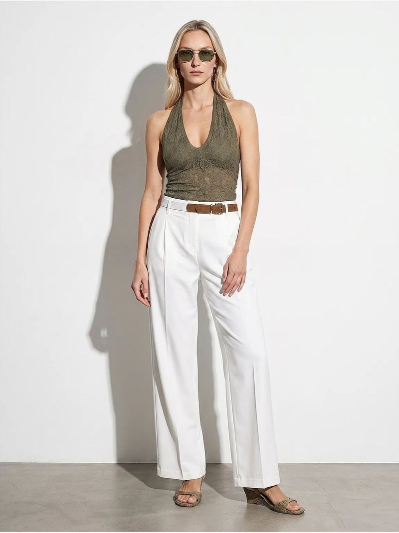 Pantaloni in crêpe a gamba ampia con cintura dilvin Bianco - Kiabi