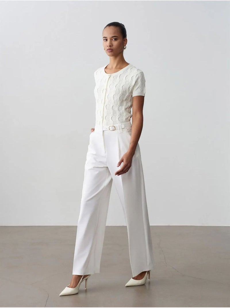 Pantaloni in crêpe a gamba ampia con cintura dilvin Bianco - Kiabi