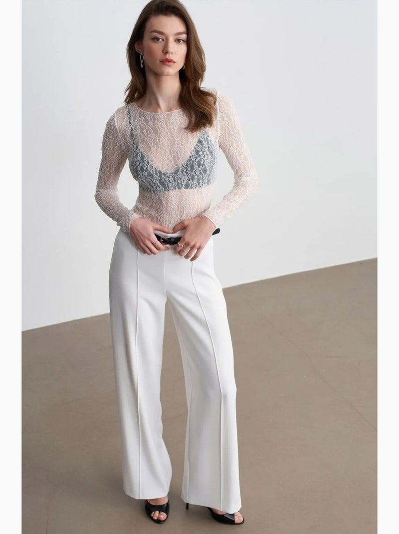 Pantaloni in crêpe a gamba ampia con cintura dilvin Bianco sporco - Kiabi