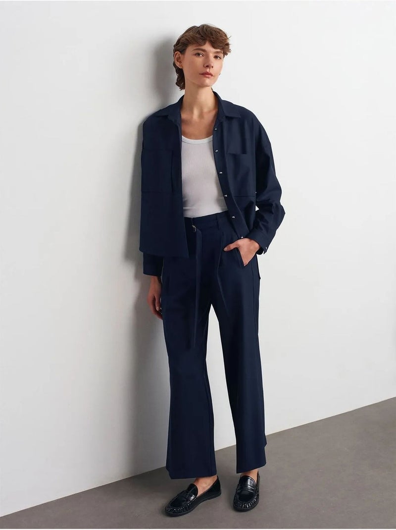 Pantaloni in crêpe a gamba ampia con cintura dilvin Blu marino - Kiabi