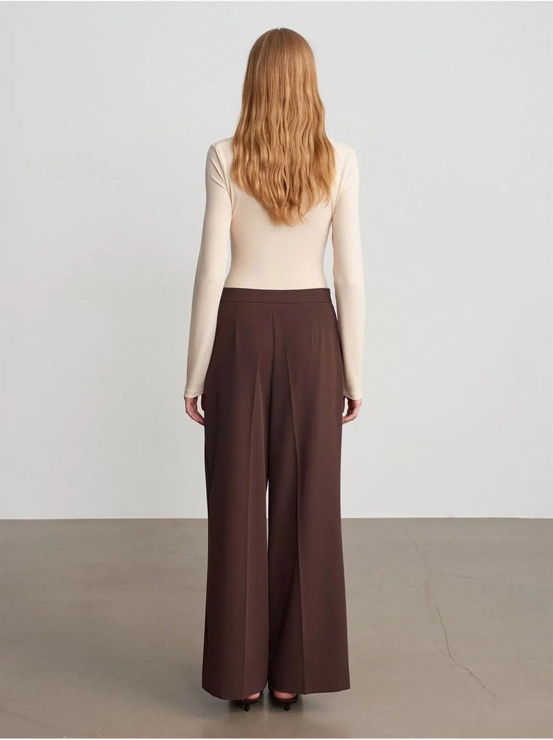 Pantaloni in crêpe a gamba ampia con cintura dilvin Marrone cioccolato - Kiabi