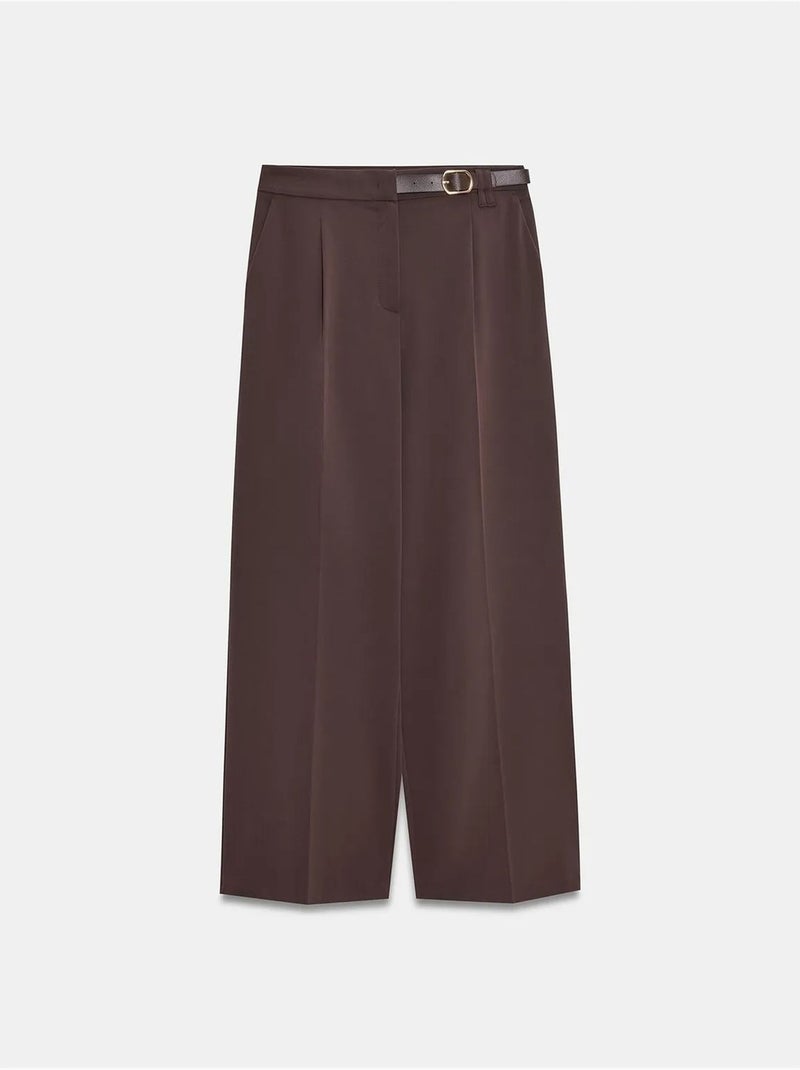 Pantaloni in crêpe a gamba ampia con cintura dilvin Marrone cioccolato - Kiabi