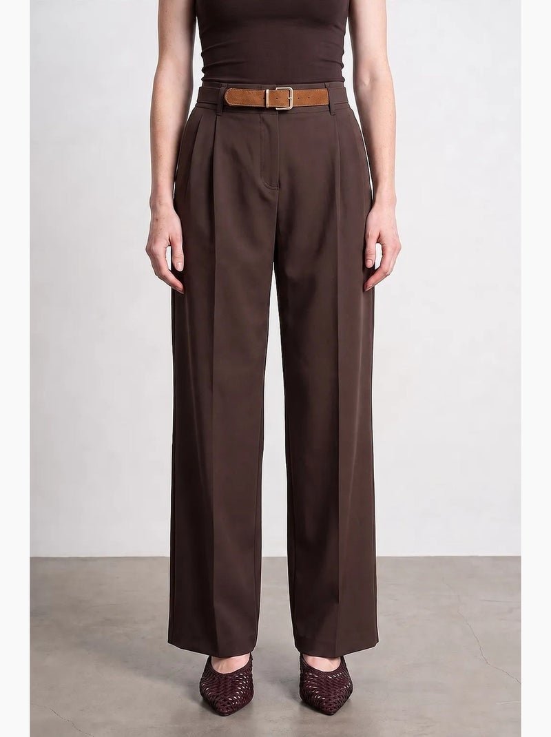 Pantaloni in crêpe a gamba ampia con cintura dilvin Marrone - Kiabi