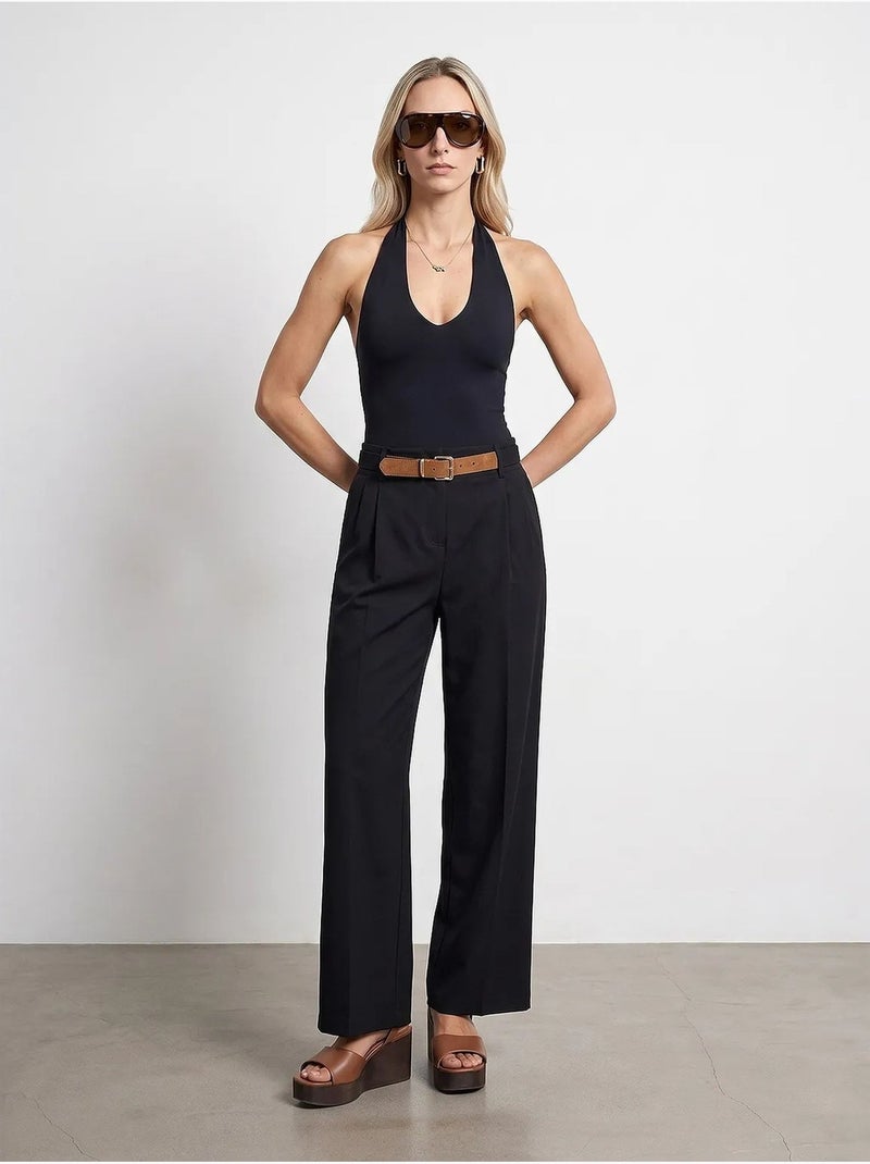 Pantaloni in crêpe a gamba ampia con cintura dilvin Nero - Kiabi