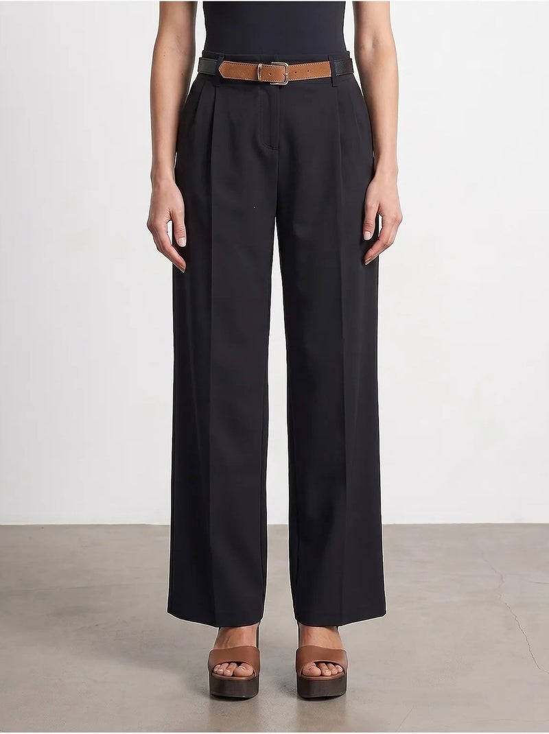 Pantaloni in crêpe a gamba ampia con cintura dilvin Nero - Kiabi