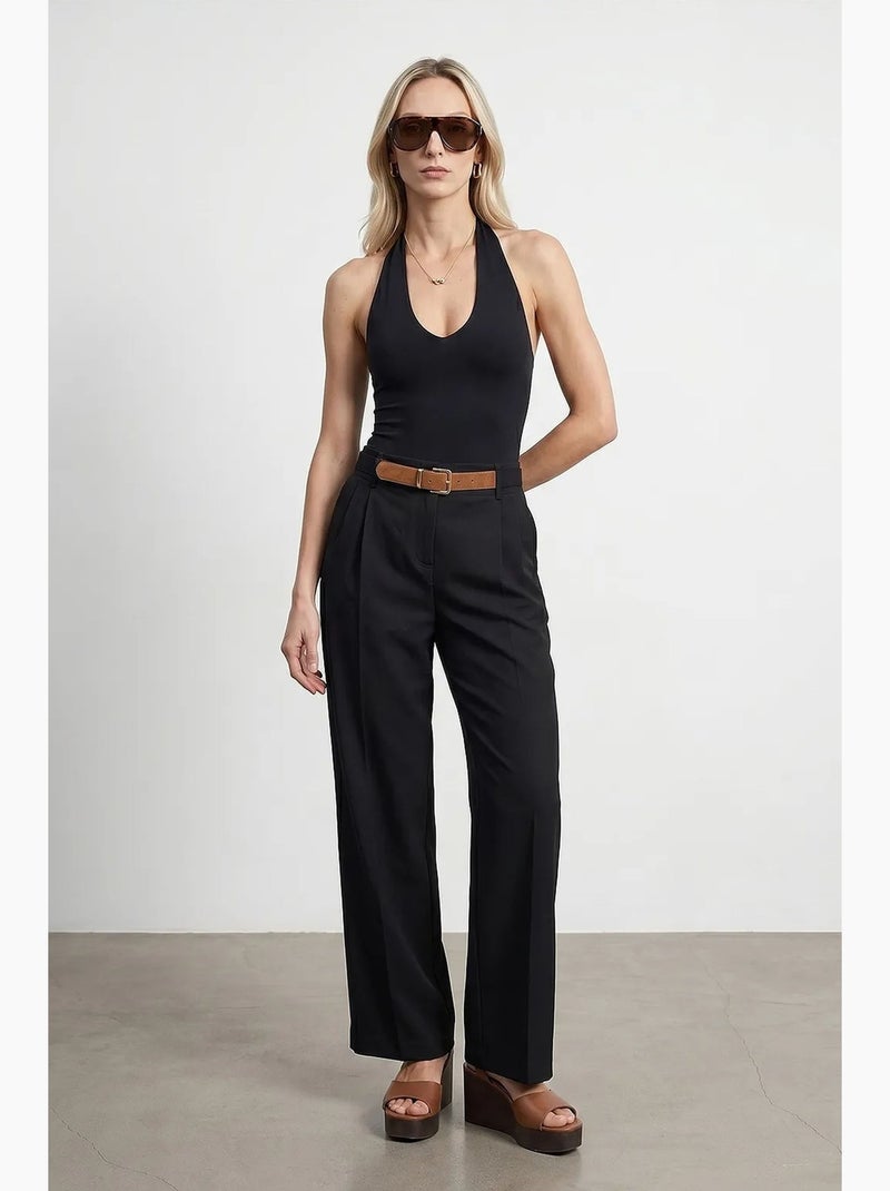 Pantaloni in crêpe a gamba ampia con cintura dilvin Nero - Kiabi