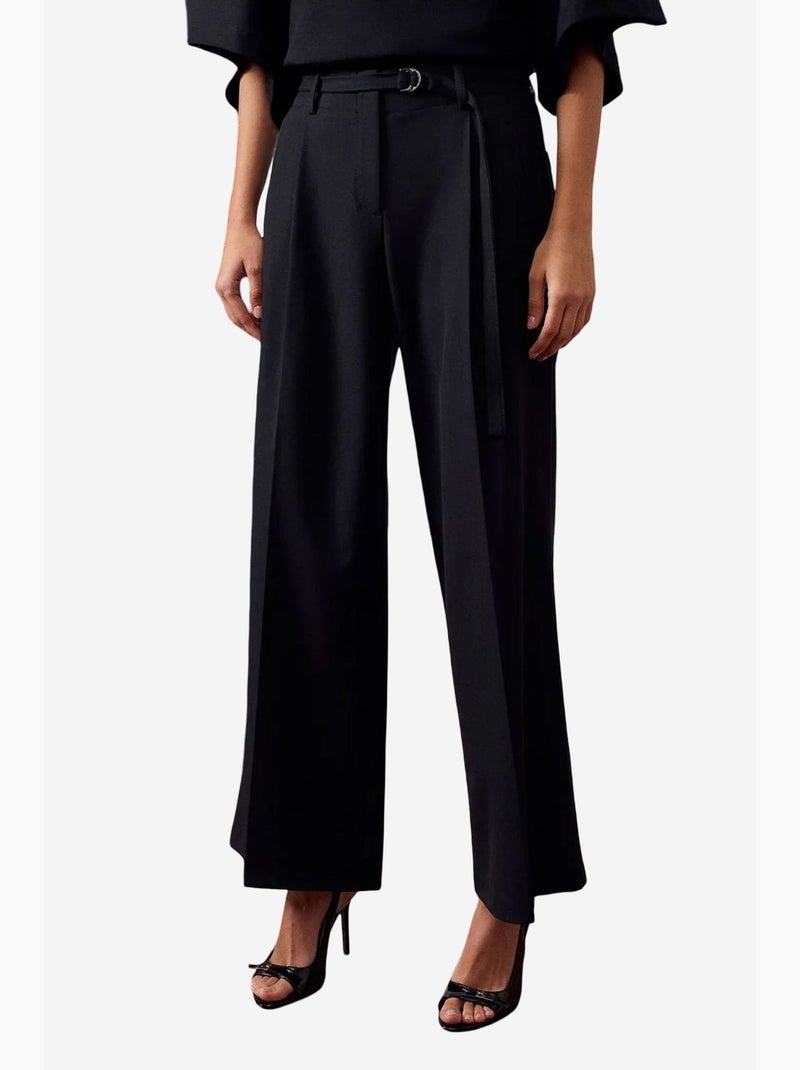 Pantaloni in crêpe a gamba ampia con cintura dilvin Nero - Kiabi