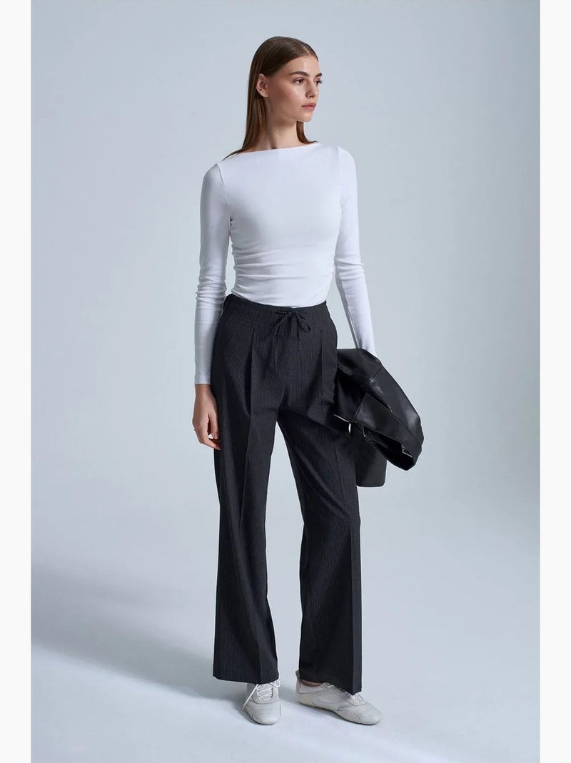 Pantaloni in crêpe a gamba ampia con coulisse dilvin Grigio nero - Kiabi