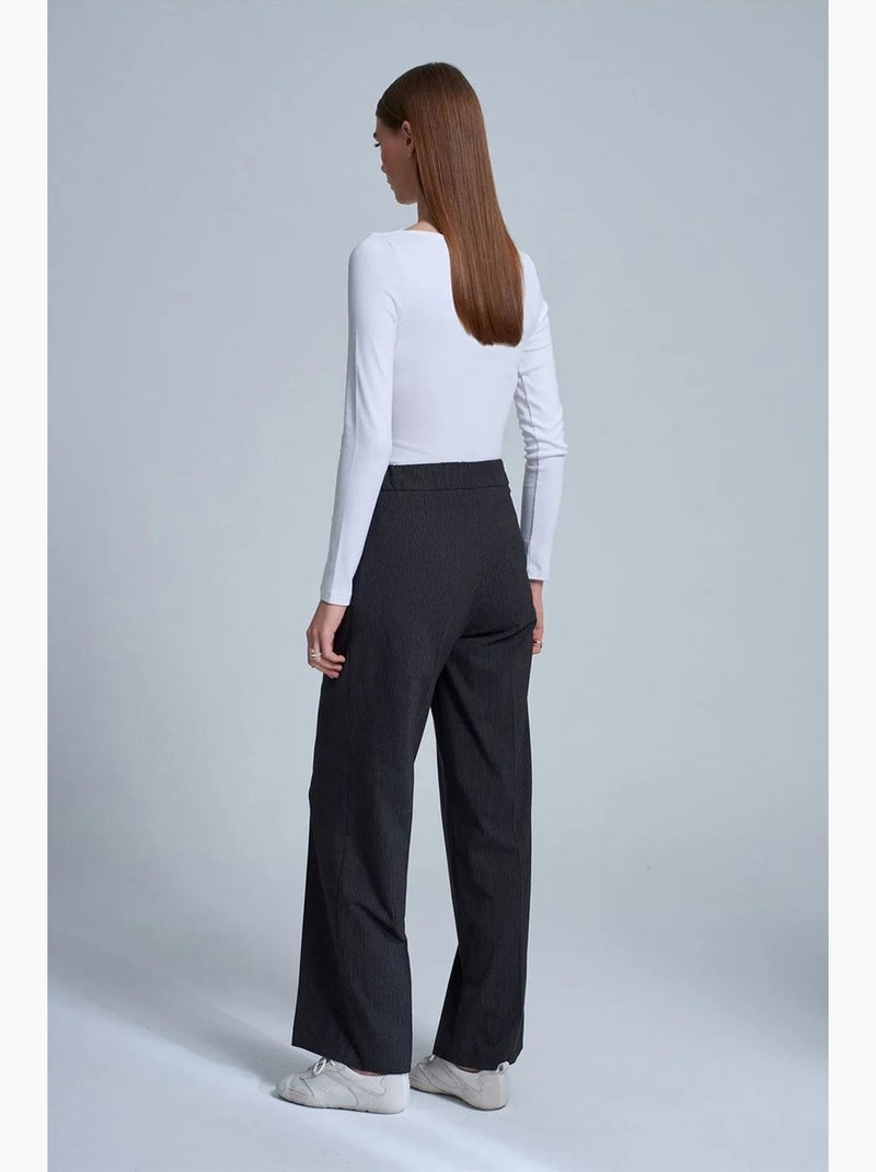 Pantaloni in crêpe a gamba ampia con coulisse dilvin Grigio nero - Kiabi