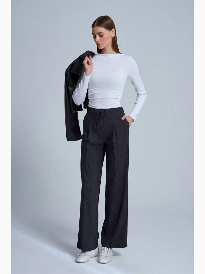Pantaloni in crêpe a gamba ampia con coulisse dilvin Grigio nero - Kiabi