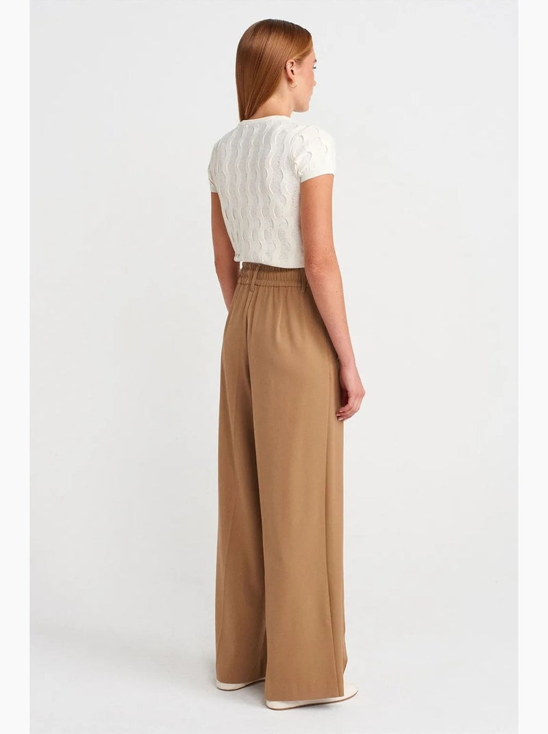 Pantaloni in crêpe a gamba ampia con vita con coulisse dilvin Cammello - Kiabi