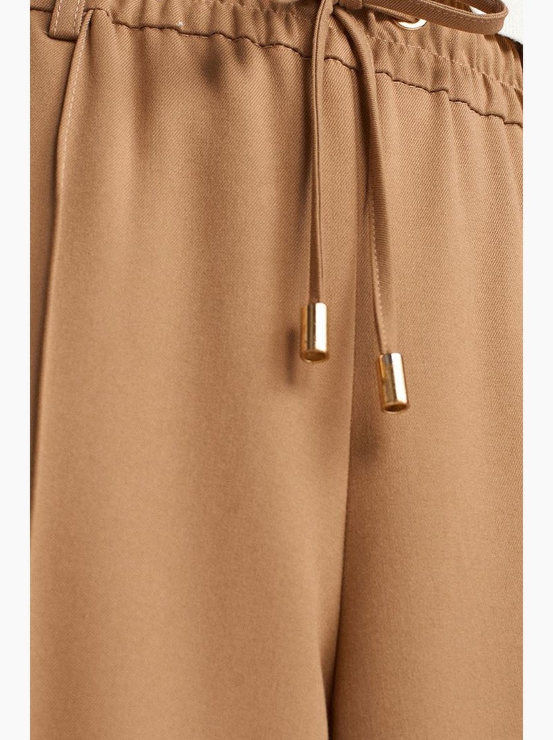 Pantaloni in crêpe a gamba ampia con vita con coulisse dilvin Cammello - Kiabi