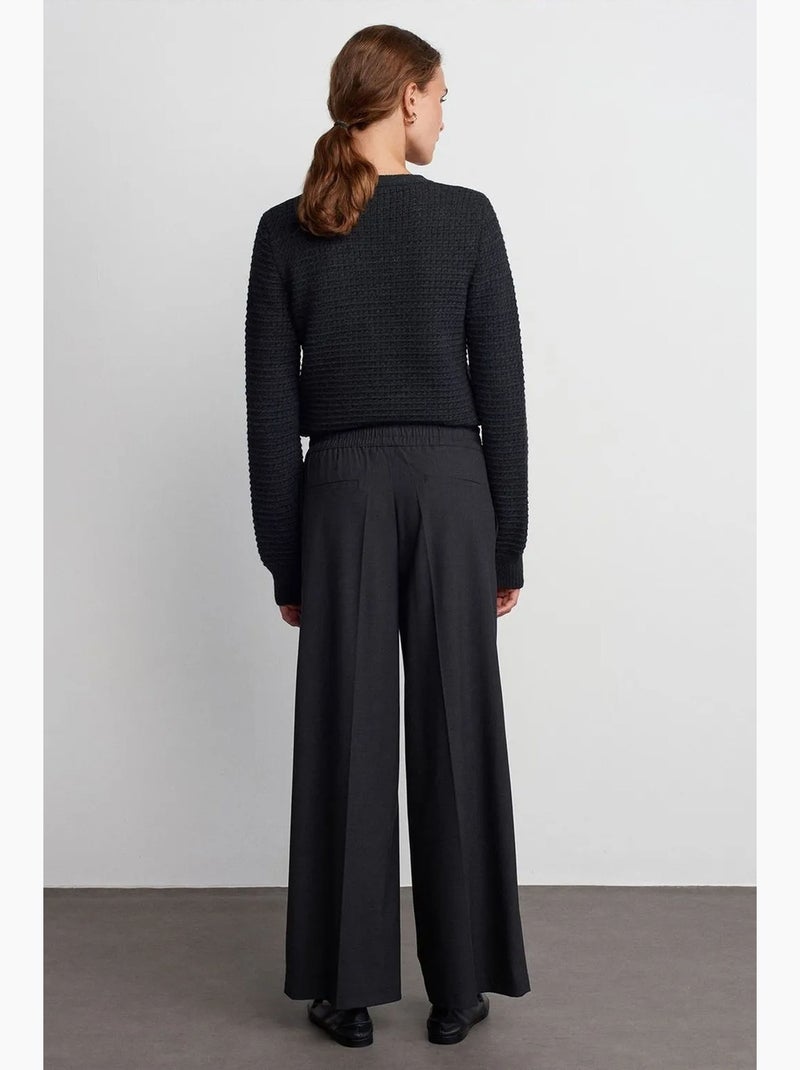Pantaloni in crêpe a gamba ampia con vita con coulisse dilvin Grigio nero - Kiabi