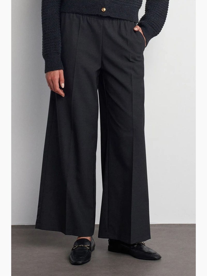 Pantaloni in crêpe a gamba ampia con vita con coulisse dilvin Grigio nero - Kiabi