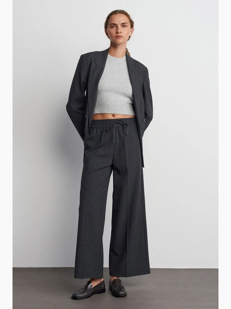 Pantaloni in crêpe a gamba ampia con vita con coulisse dilvin Grigio scuro - Kiabi