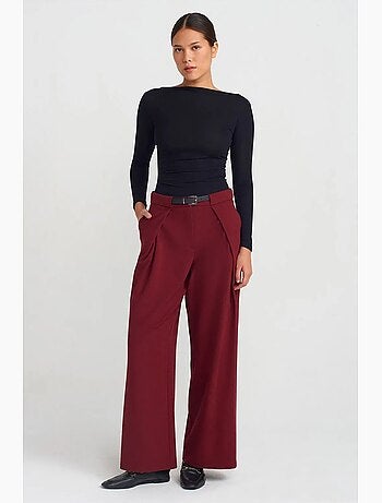 Pantaloni in crêpe a gamba ampia da donna con cintura dilvin