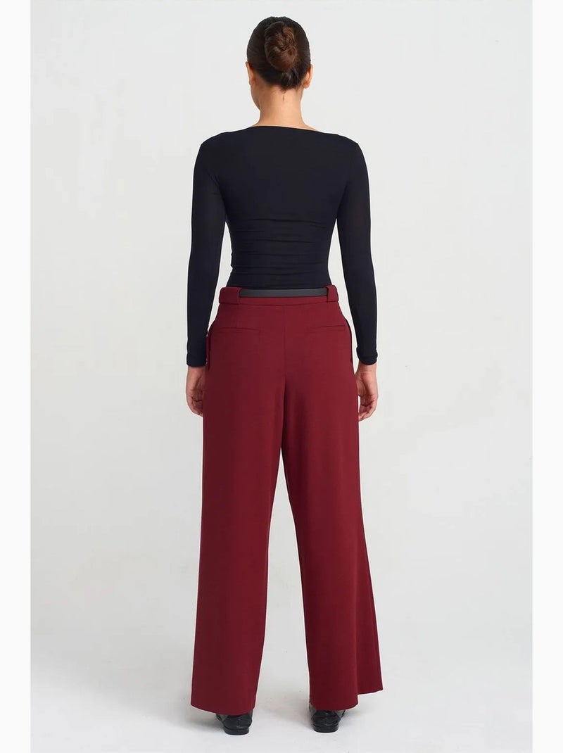 Pantaloni in crêpe a gamba ampia da donna con cintura dilvin Rosso bordeaux - Kiabi