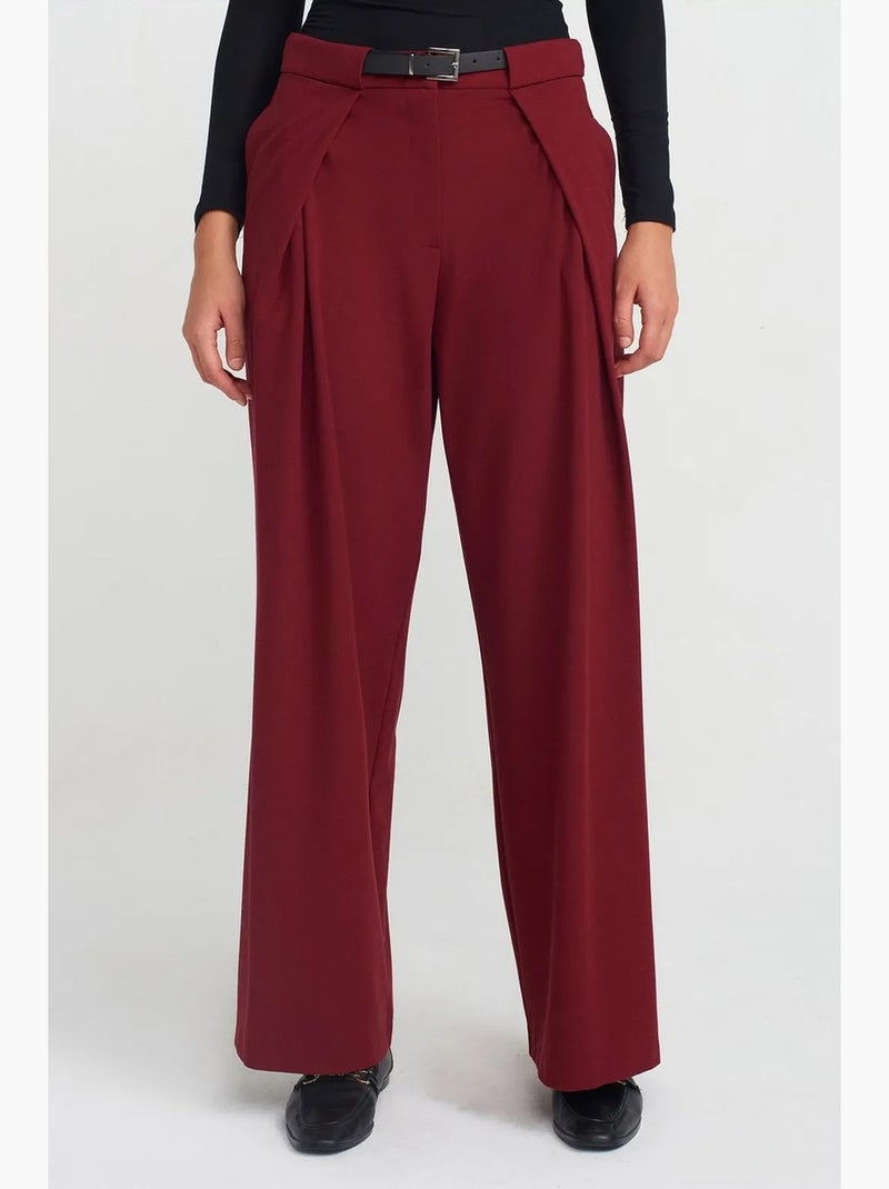 Pantaloni in crêpe a gamba ampia da donna con cintura dilvin Rosso bordeaux - Kiabi