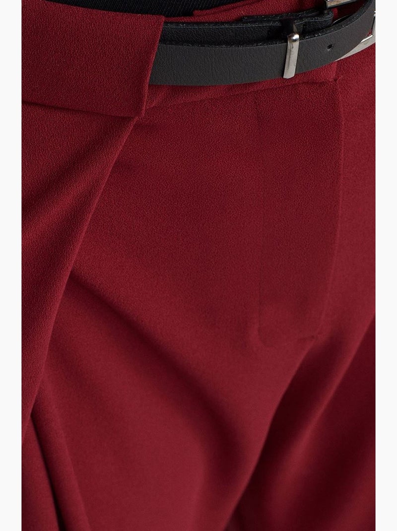 Pantaloni in crêpe a gamba ampia da donna con cintura dilvin Rosso bordeaux - Kiabi