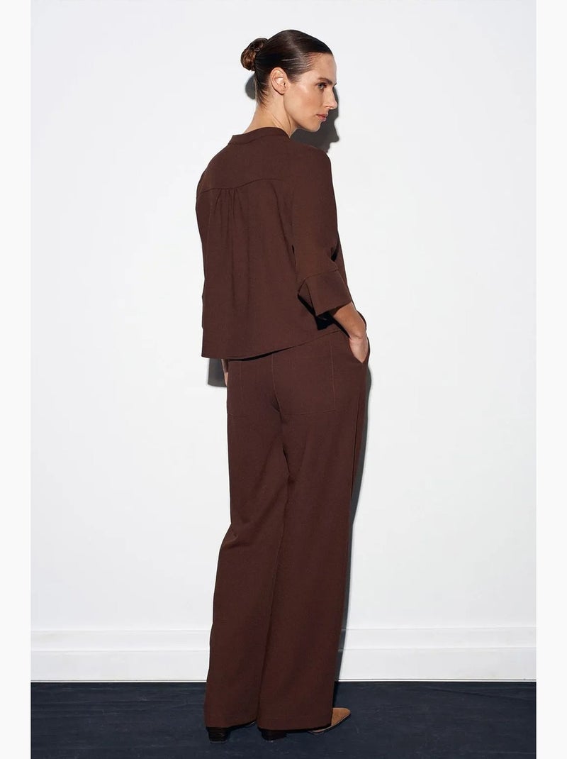 Pantaloni in crêpe a gamba ampia da donna dilvin Marrone cioccolato - Kiabi