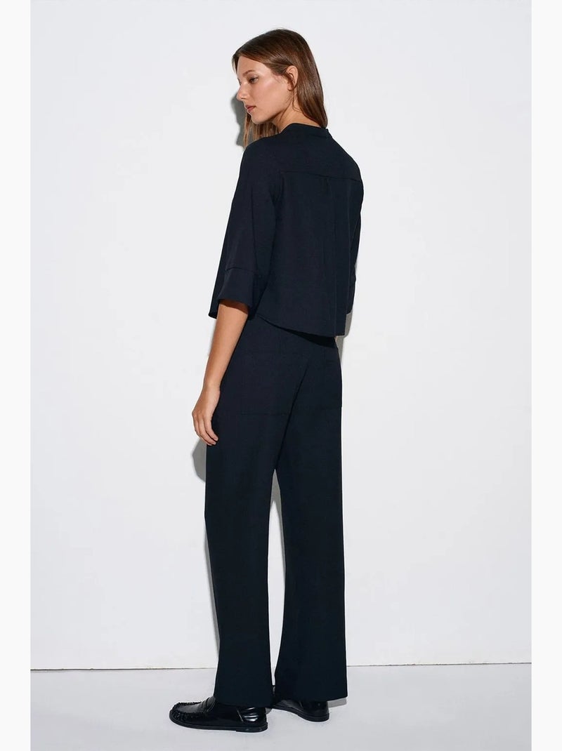 Pantaloni in crêpe a gamba ampia da donna dilvin Nero - Kiabi