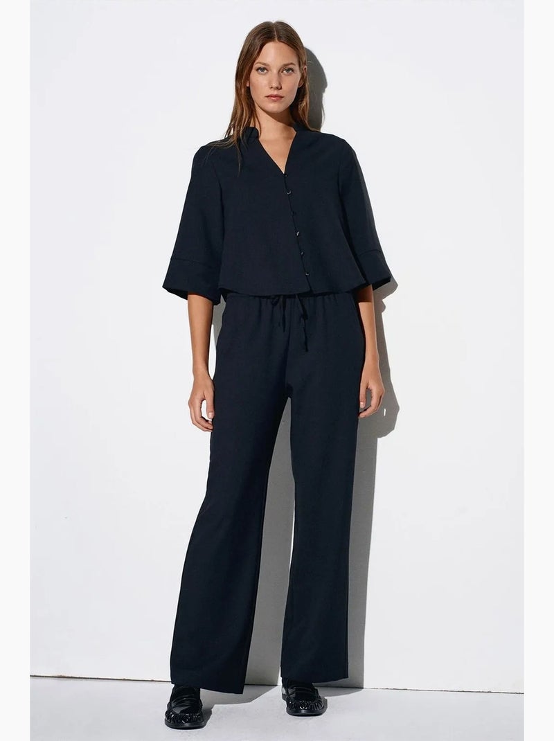 Pantaloni in crêpe a gamba ampia da donna dilvin Nero - Kiabi