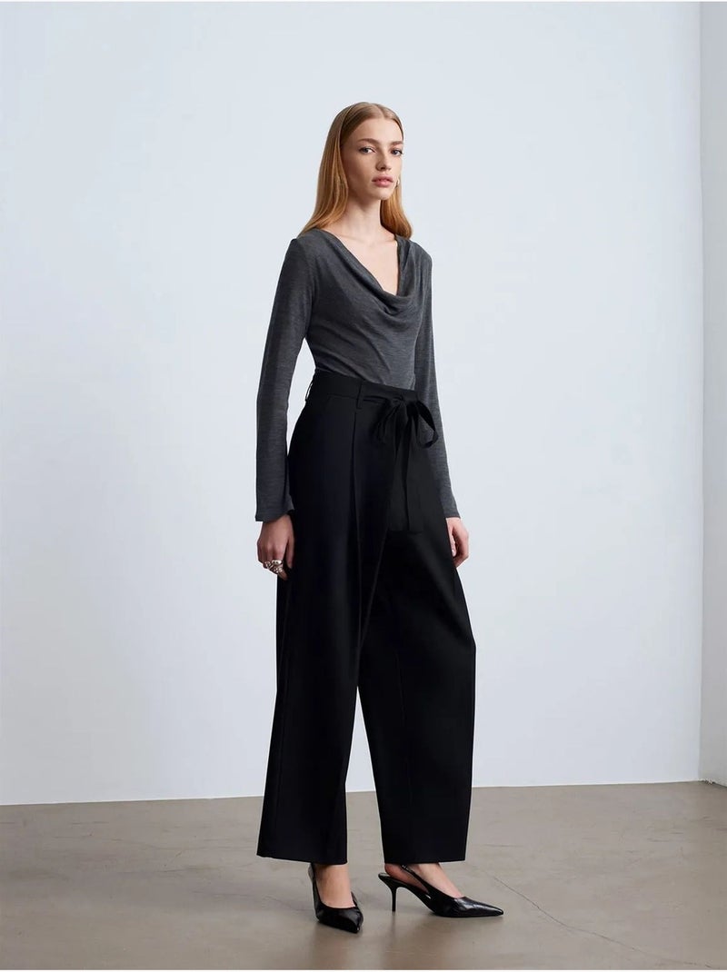 Pantaloni in crêpe a gamba ampia da donna dilvin Nero - Kiabi