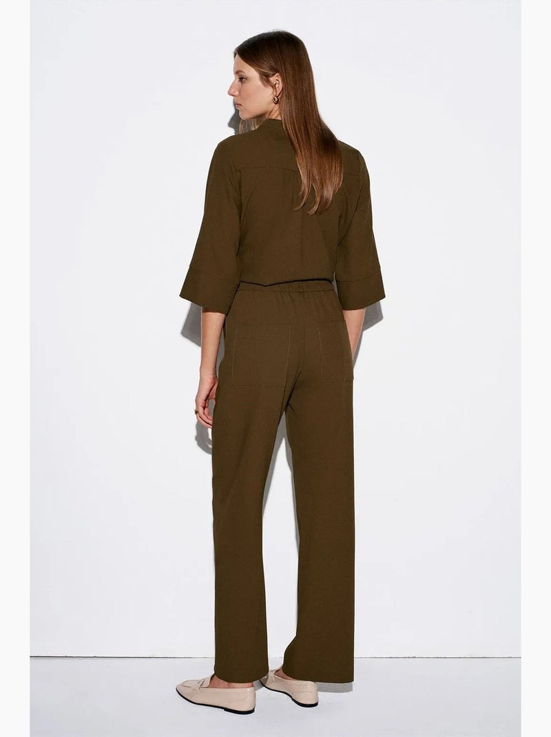 Pantaloni in crêpe a gamba ampia da donna dilvin Verde kaki - Kiabi