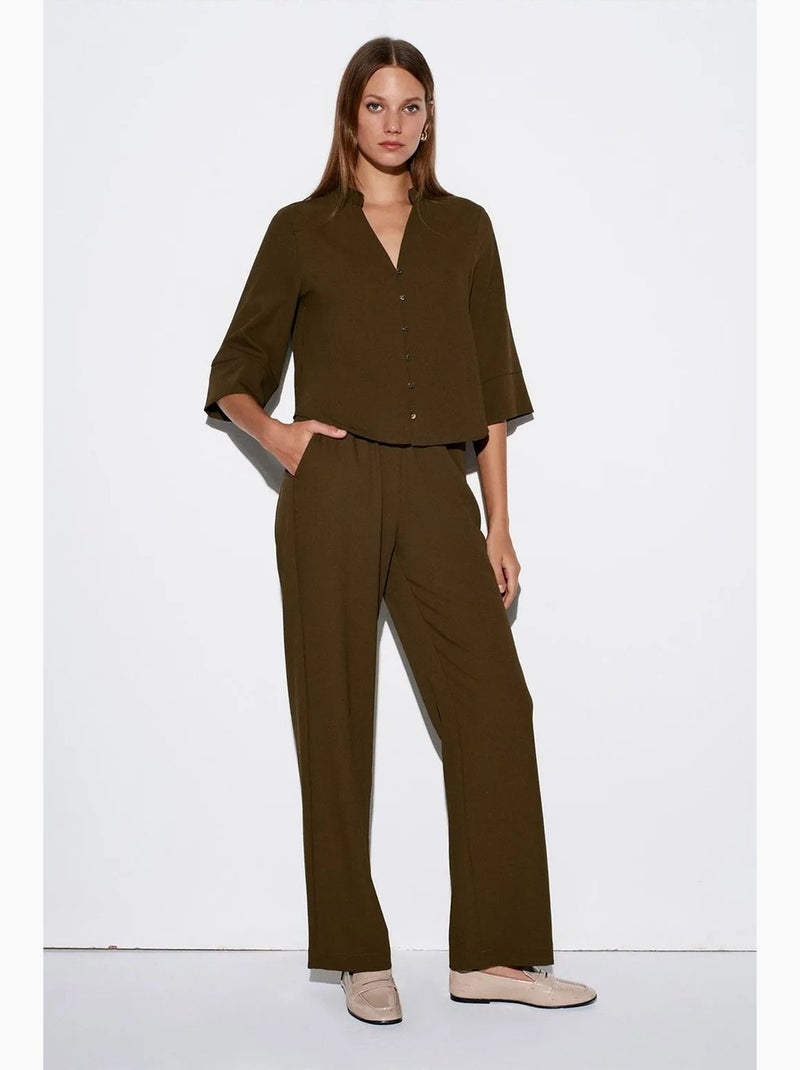 Pantaloni in crêpe a gamba ampia da donna dilvin Verde kaki - Kiabi