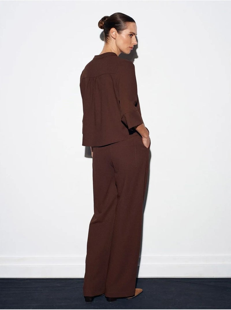 Pantaloni in crêpe a gamba ampia da donna Marrone cioccolato - Kiabi