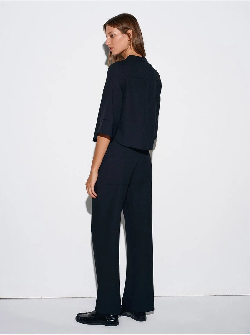 Pantaloni in crêpe a gamba ampia da donna Nero - Kiabi