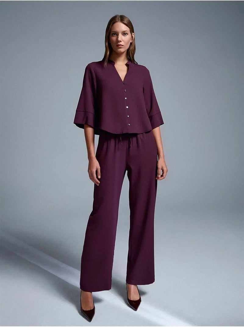 Pantaloni in crêpe a gamba ampia da donna Rosso bordeaux - Kiabi