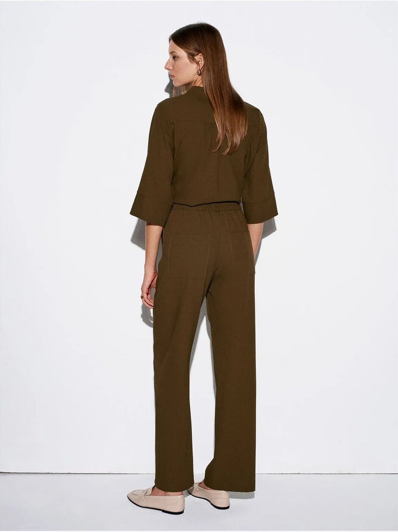 Pantaloni in crêpe a gamba ampia da donna Verde kaki - Kiabi