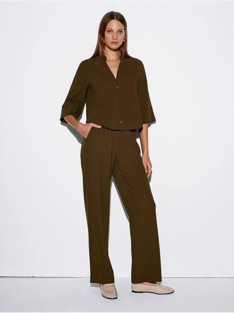 Pantaloni in crêpe a gamba ampia da donna Verde kaki - Kiabi