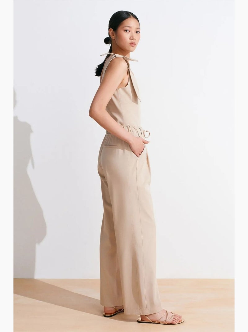 Pantaloni in crêpe a gamba ampia dilvin Beige argilla - Kiabi
