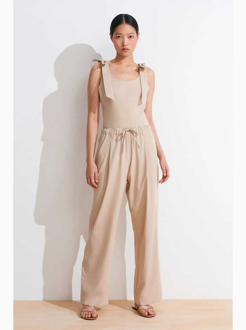 Pantaloni in crêpe a gamba ampia dilvin Beige argilla - Kiabi