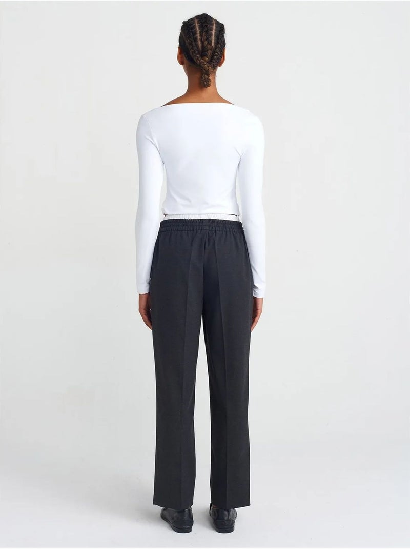 Pantaloni in crêpe a gamba ampia dilvin Grigio nero - Kiabi