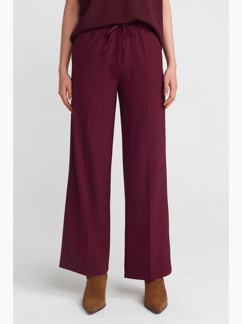 Pantaloni in crêpe a gamba ampia dilvin Rosso bordeaux - Kiabi