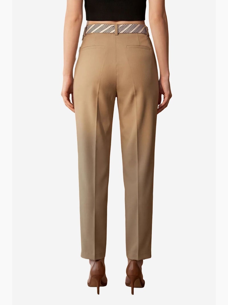 Pantaloni in crêpe a gamba dritta a vita alta con cintura my fashion Grège - Kiabi