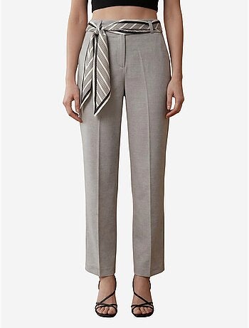 Pantaloni in crêpe a gamba dritta a vita alta con cintura my fashion