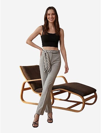 Pantaloni in crêpe a gamba dritta a vita alta con cintura my fashion