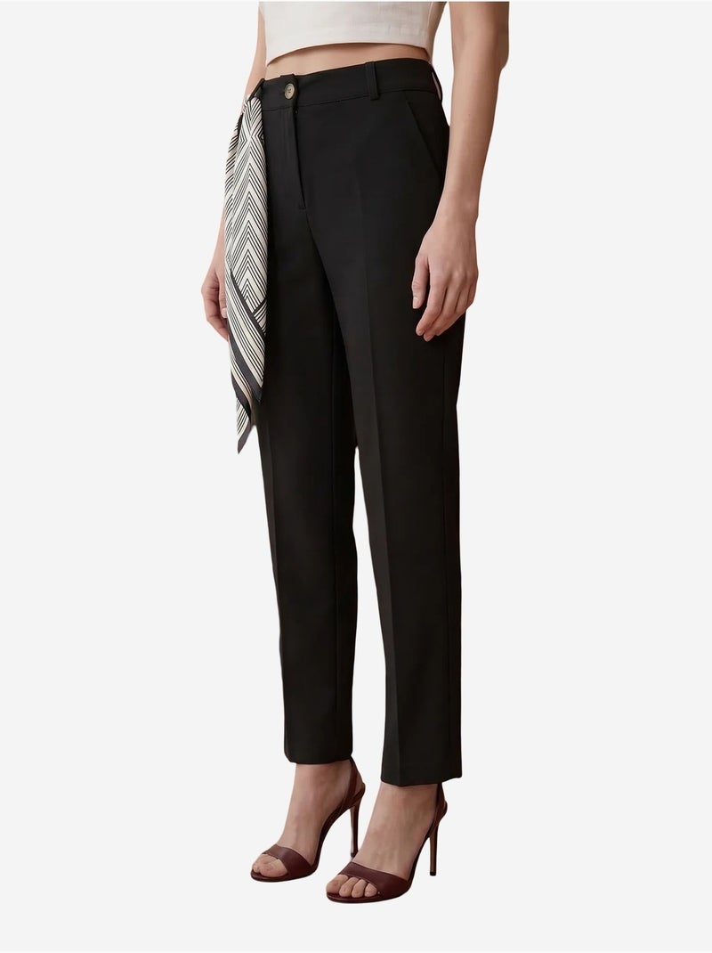 Pantaloni in crêpe a gamba dritta a vita alta con cintura my fashion Nero - Kiabi