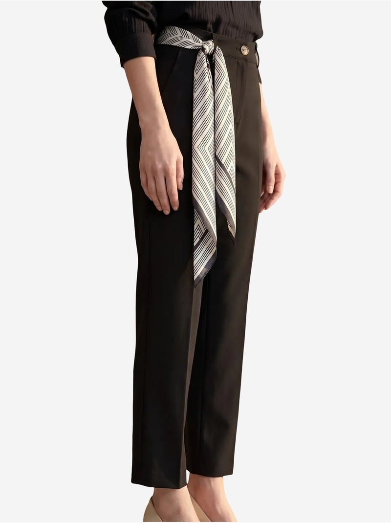 Pantaloni in crêpe a gamba dritta a vita alta con cintura my fashion Nero - Kiabi